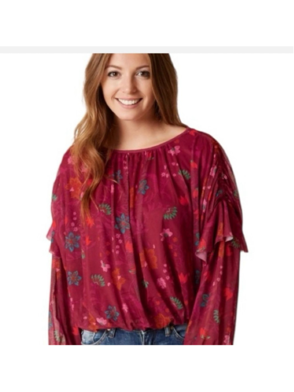 Women's Free People Red Floral Blouse XS